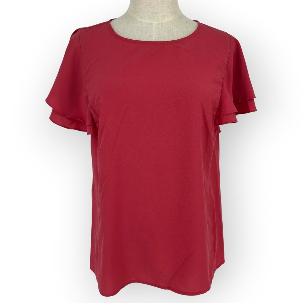 Gap Red Flutter Sleeve Keyhole Back Blouse Top S 390130-01 HOL 18